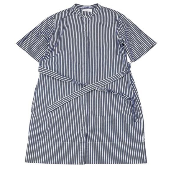 Everlane Collarless Striped Blue Shirt Dress Women's Size Small - Picture 2 of 5
